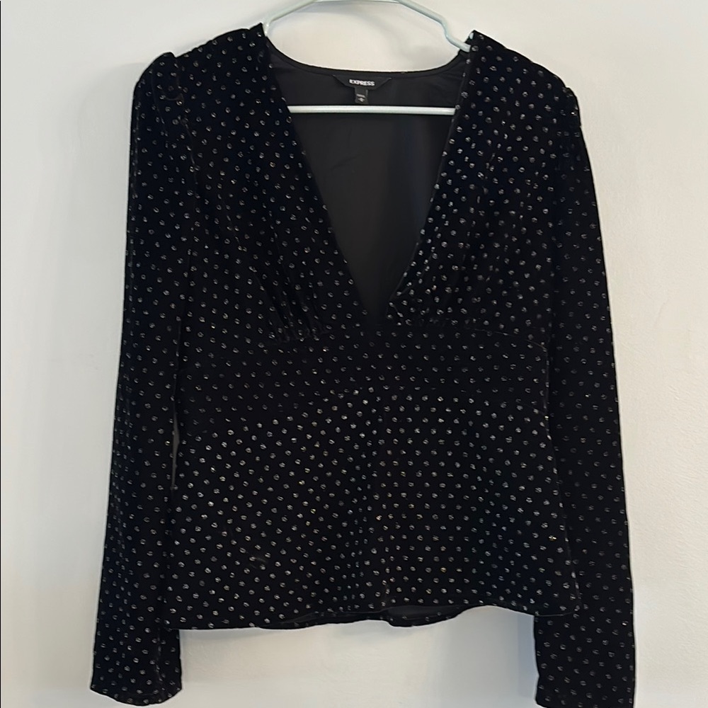 Express Black V-Neck Top with Silver Accents